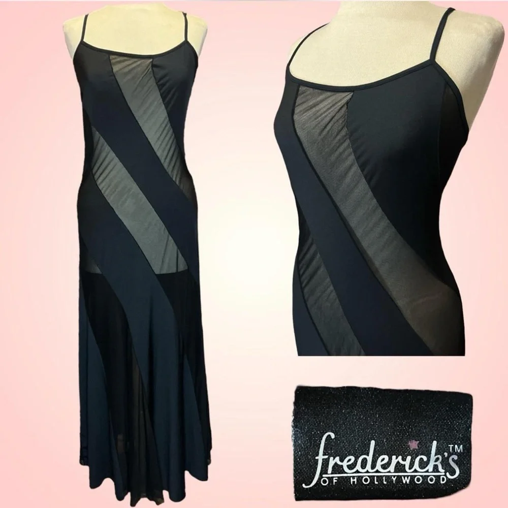 Viral Rare Fredericks Of Hollywood Black Panel Sheer Maxi Dress Slip Dress — image 6 of 6